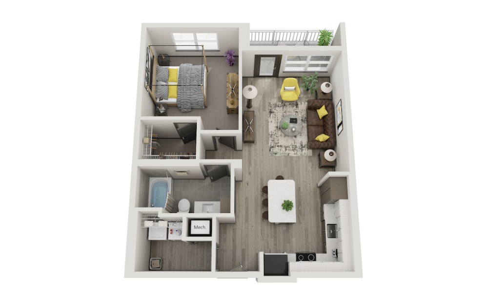 The Christina - 1 bedroom floorplan layout with 1 bathroom and 790 square feet