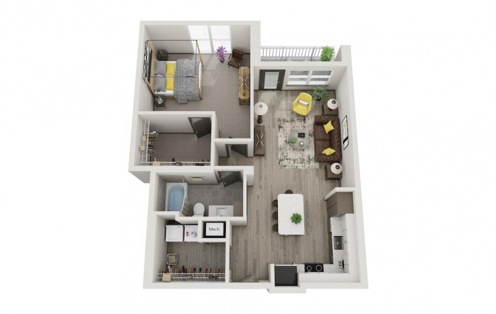 The Julie - 1 bedroom floorplan layout with 1 bath and 917 square feet.