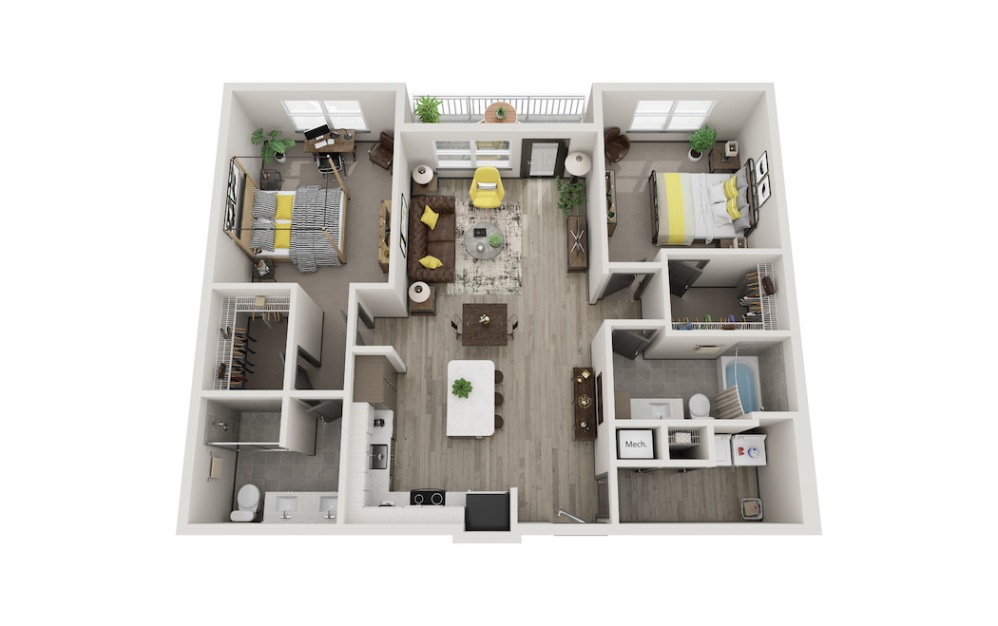 The Sophie - 2 bedroom floorplan layout with 2 bathrooms and 1229 square feet