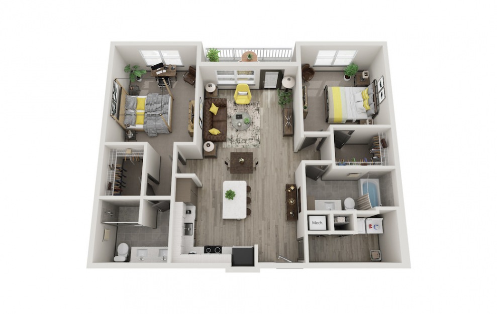 The Sophie - 2 bedroom floorplan layout with 2 baths and 1229 square feet.
